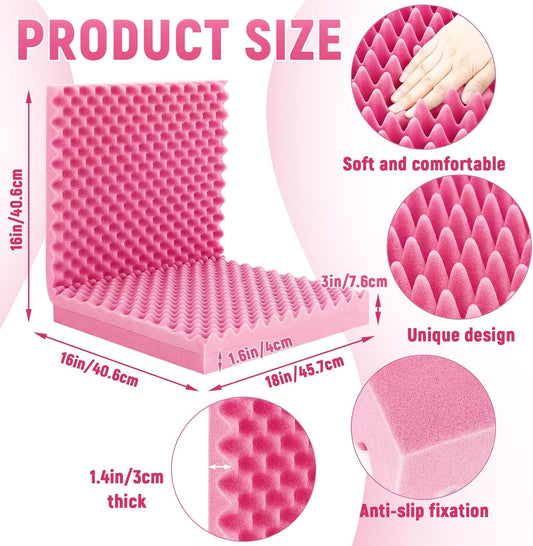 Geiserailie 1 Pcs 32 x 18 x 3 Inches Egg Foam Pad with Back Egg Foam Cushions Wheelchair Seat Cushion to Relieve Back for Office Chairs Wheelchairs Recliner Chair Accessories (Pink)
