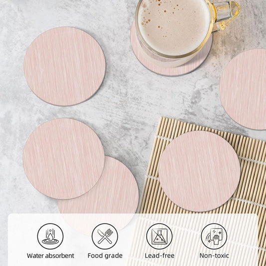 Light Pink Pastel Pattern Subtle Vertical Stripes Ceramic Coasters with Holder Set of 6 Coffee Cup Drink Coasters