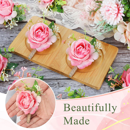 Sherr 36 Pcs Wedding Rose Boutonnieres for Men Wedding Groomsmen Artificial Corsage Groom Boutonniere Artificial Faux Flower for Prom Ceremony Party Rustic Marriage (Peach Pink)