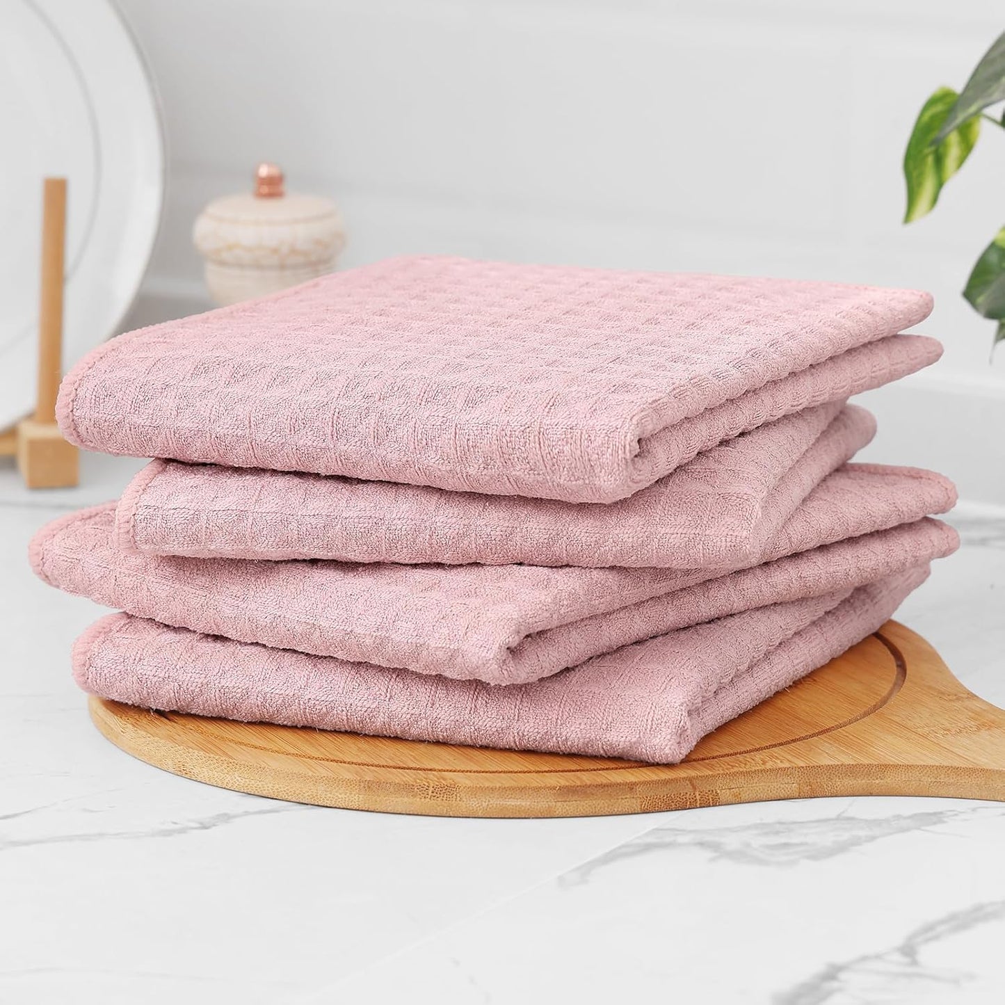 Homaxy Microfiber Waffle Weave Kitchen Towels Set, 16 x 28 Inch and 12 x 12 Inch Ultra Absorbent and Solid Color Dish Towels, 12 Pack, Pink