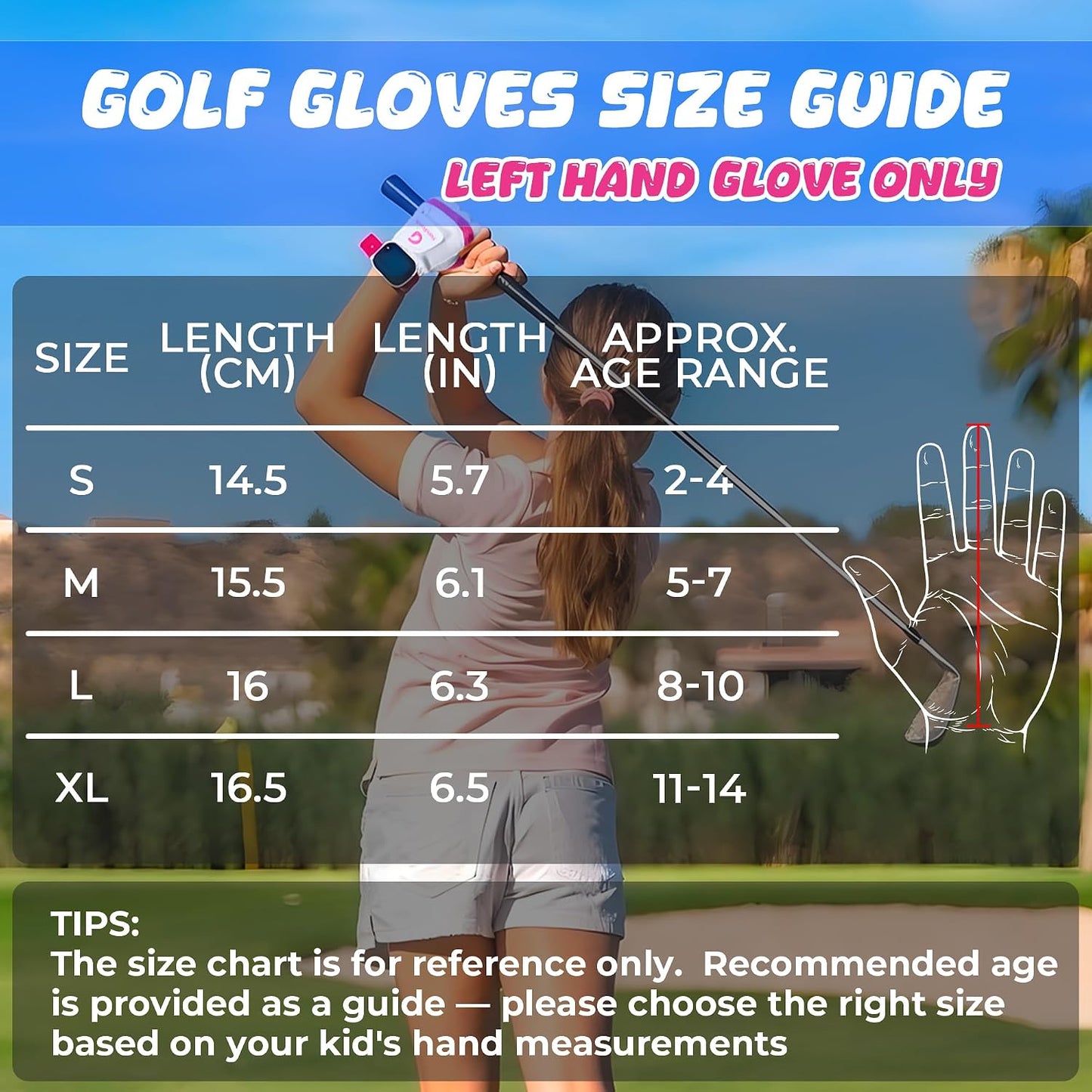 Kids Golf Glove, Left Hand Youth Golf Glove for Junior Toddler, Durable & Breathable, Great Gift for Boys Girls
