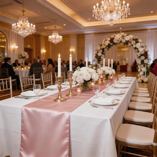 Wedding Satin Table Runners 10 Pack Universal Polyester Table Runner for Party Birthday Anniversary Retirement Engagement Banquets Graduation Bridal Shower Outdoor Events Decor (Blush Pink, 10 pcs)