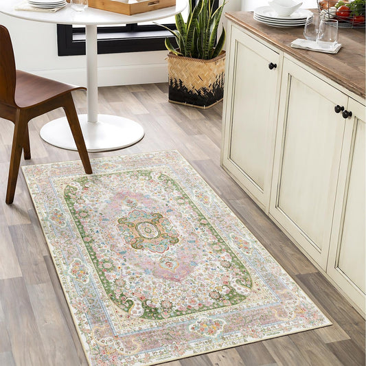 Small Rugs 2x3,Pink Rug for Entryway Bathroom Bedroom Kitchen Entrance Doormat,Boho Vintage Bohemian Distressed Washable Accent Floor Throw Carpet Non Slip,Blush Green