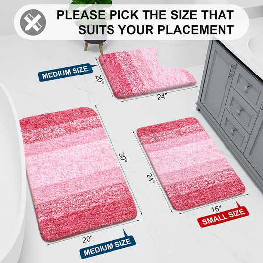 Arotive Microfiber Bathroom Rugs, Shaggy Soft and Absorbent Bath Rug, Non-Slip, Thick Plush Machine Washable Dry Bath Mats for Bathroom, Tub and Shower, 36x24, Pink, Rectangular