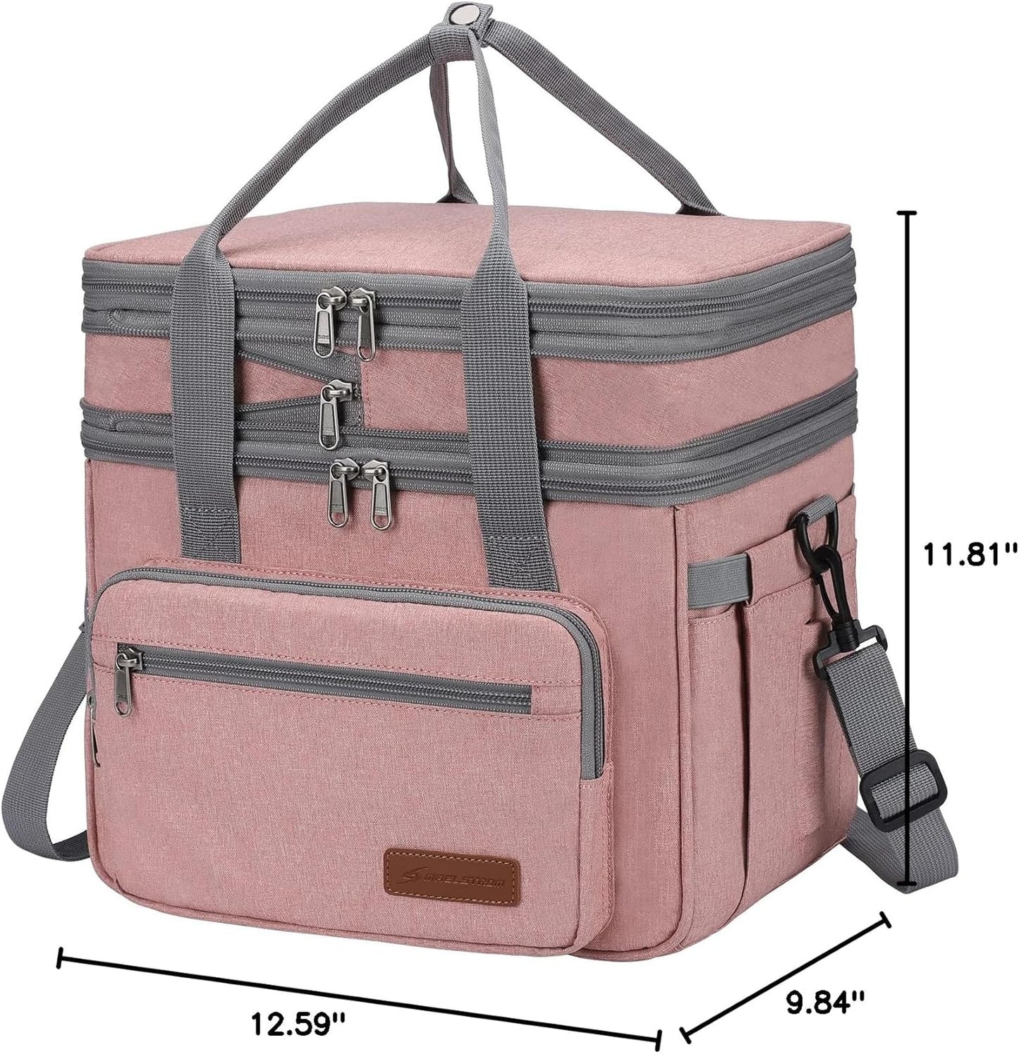 Maelstrom Lunch Box, 23L Insulated Lunch Bag, Expandable Double Deck Cooler Bag, Lightweight Leakproof Tote Bag With Side Tissue Pocket, Suit For Men and Women (E. Pink)