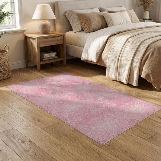 5'x7' Washable Abstract Abstract Area Rug, Pink Flatwoven Floor Covering for Dining Room, Under Table, Home Office, Non-Slip Chair-Friendly Carpet | Ref:2129631