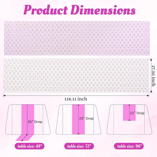 ACOCO 2 Pack Bowknot Gauze Table Runner 120 Inch 10FT, Pink & White Tulle Extra Long Table Runners, Washable Decorative Table Scarf for Wedding, Party, Farmhouse, Dining Room & Holiday Home Decoration