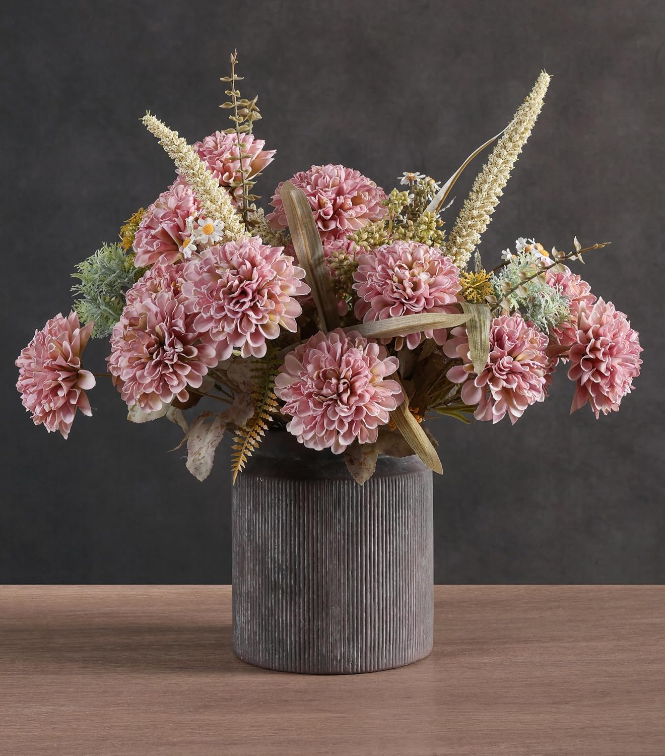 10 Heads Artificial Flowers Ball Mums Indoor for Vase, Large Silk Faux Chrysanthemum with Stems, Fake Bouquet for Home Decor Table Filler, 2 Pack (Pink)