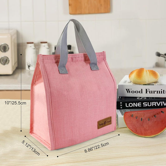Mziart Minimalist Lunch Bag, Reusable Insulated Lunch Box for Women Men Leakproof Simple Bento Tote Adults Cooler Bag for Work Office Picnic or Travel (Pink)