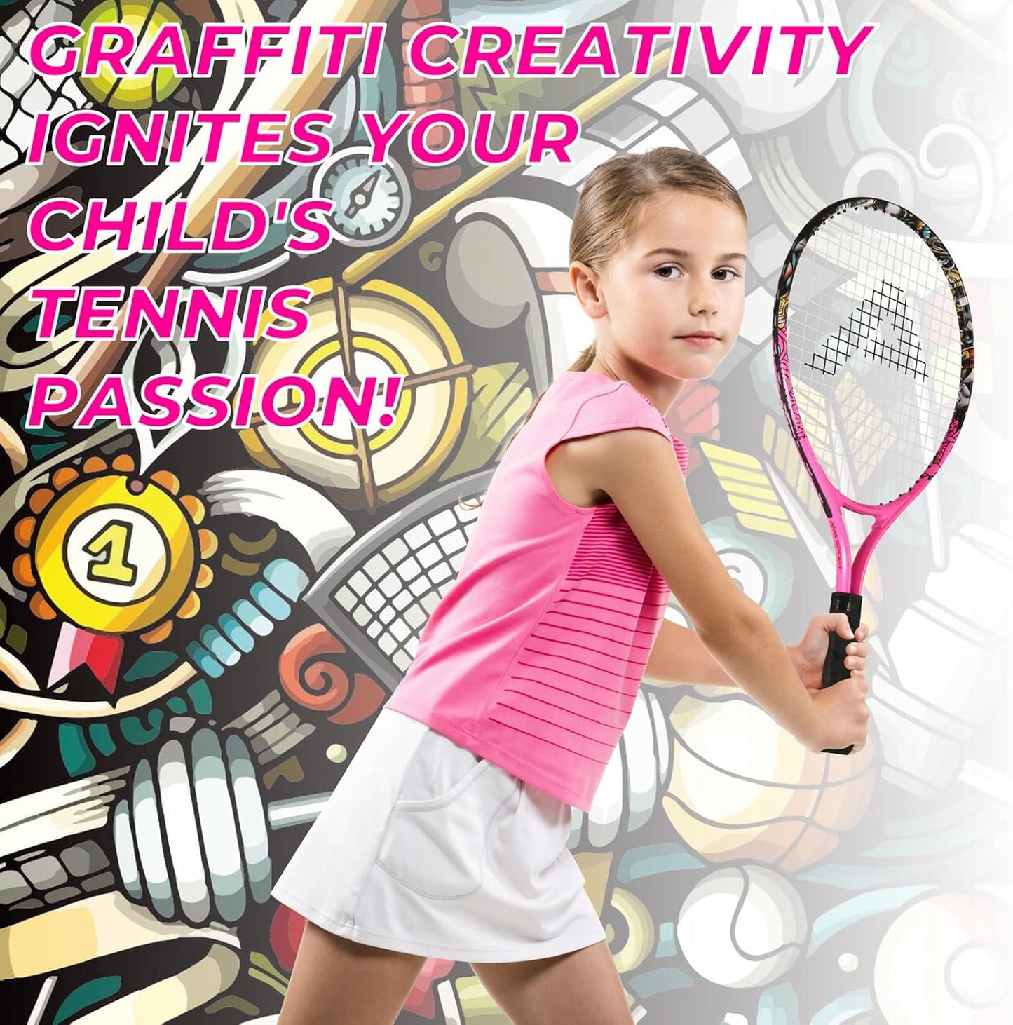 AMA SPORT Kids Tennis Racket for Junior Toddlers Starter Kit 17-25" Tennis Racquet for Girls and Boys with 420D Nylon Shoulder Strap Bag