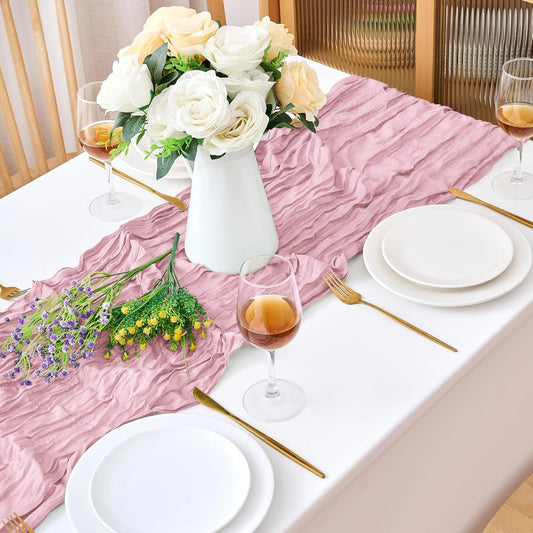 18 Pack Pink Cheesecloth Table Runner 21.5x120 Inch, Semi Sheer Boho Gauze Cheese Cloth Fabric Table Runners 10 FT Long for Wedding Party Baby Shower Birthday Home Decor