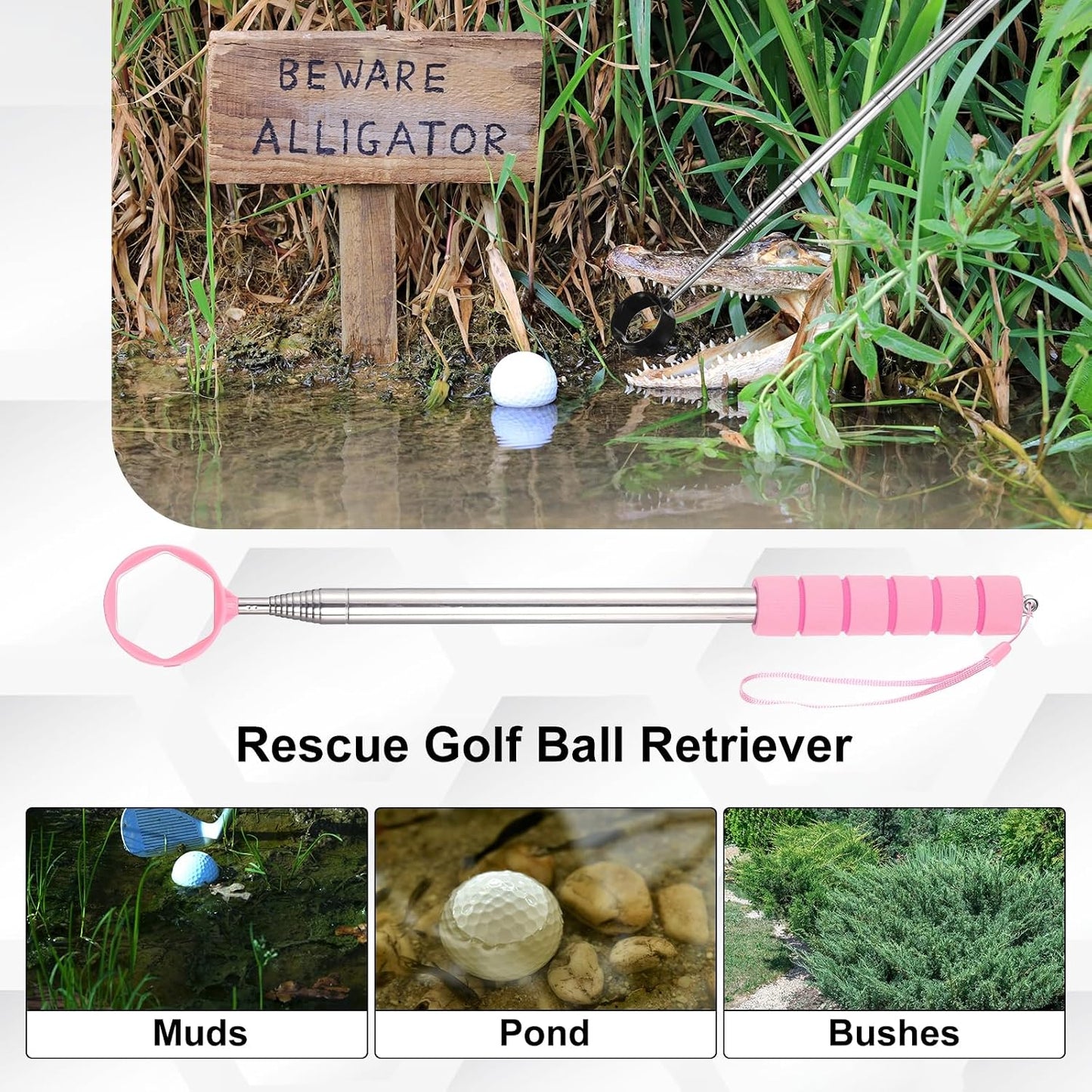 PATIKIL Golf Ball Retriever Telescopic Head Ball Grabber with Lanyard for Water Golf Ball Picker Tool Golf Accessories