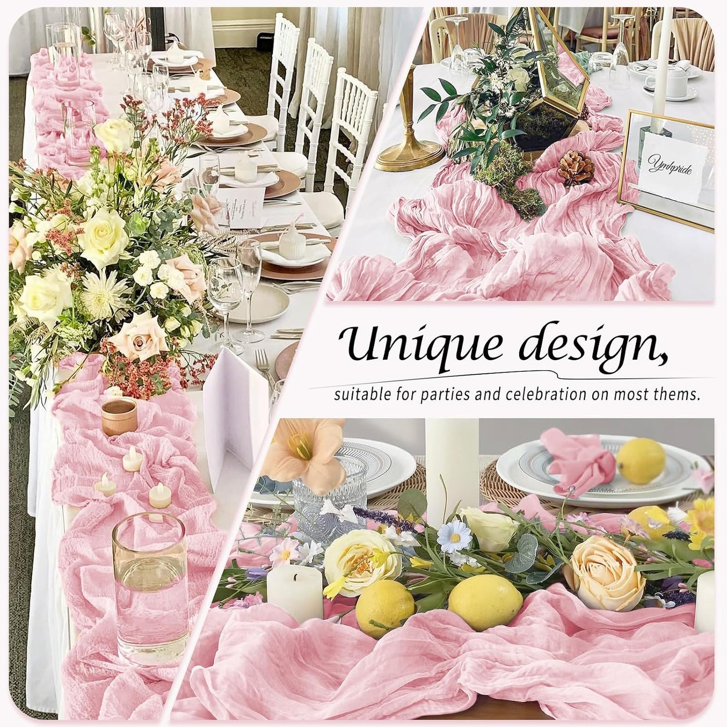 8 Pack Light Pink Cheesecloth Table Runner 17x108 Inch Cheese Cloth Boho Table Runners Table Parties for Home Decor Bridal Shower Decorations Wedding Decoration Baby Shower Decorations