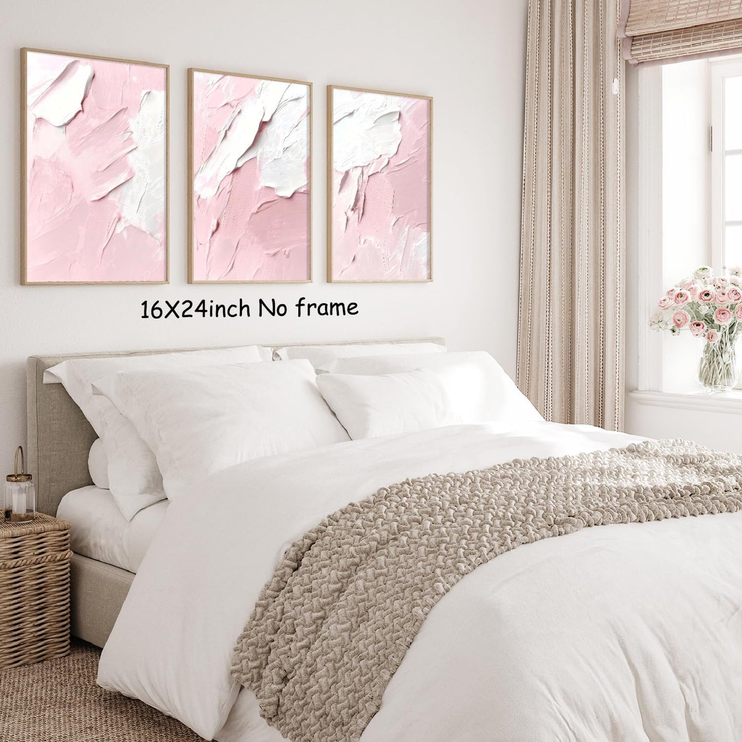 Mastraxin Pink and White Abstract Wall Art Abstract Texture Painting Prints Preppy Pastel Poster Abstract Oil Pastel Wall Art Light Pink White Picture 16x24in No Frame