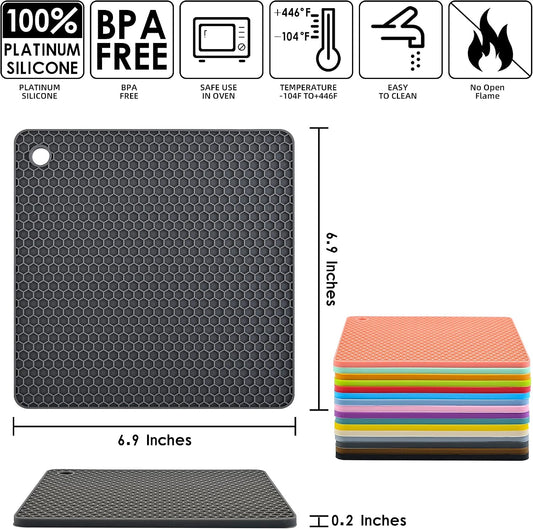 Silicone Trivets Mats Square Silicone Rubber Pot Holder Trivet Mat for Hot Pan and Pot Hot Pads Counter Mat Heat Resistant Tablemat or Placemats 4 Pack,Size:7.5x7.5 Inch, Color: Pink