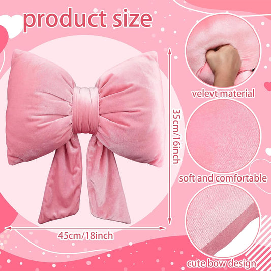 Thyle Large Pink Bow Pillow 18 x 16 Inches Velvet Bownot Throw Pillow Decorative Cute Coquette Bow Cushion Butterfly Decor for Wedding Dorm Bed Aesthetic Anniversary Sofa Couch Car Gift
