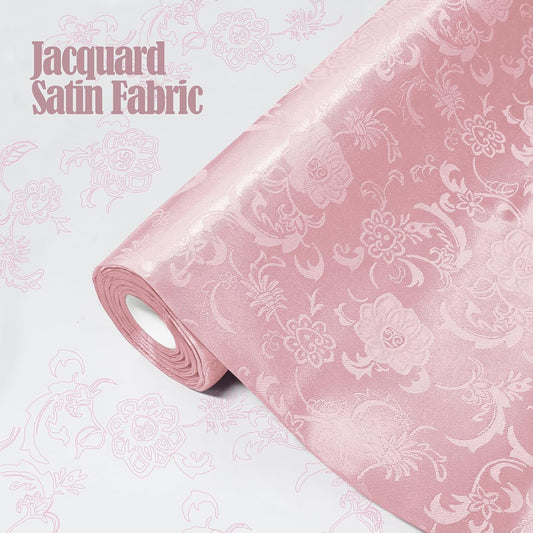 KKJIAF Light Pink Satin Jacquard Fabric - 2 Yard, 60 Inch Wide Shiny Sunflower Pattern Silky Brocade Fabric for Tablecloth, Table Runner, Napkins, Dress, Bedding Sheet, DIY Crafts