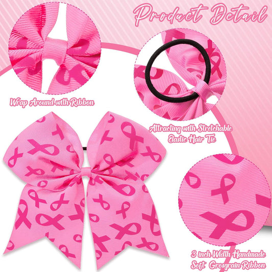 WILLBOND 10 Pieces 7 Inch Breast Cancer Awareness Large Cheer Hair Bows Ponytail Holder Elastic Cheerleader Bow Holder Ribbon Hair Band For Breast Cancer Month(Light Pink)