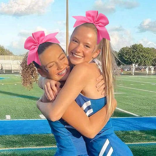 CN 10PCS 7.5" Pink Large Cheer Bows, Cheerleading Bows Ponytail Holder for Girls, Grosgrain Ribbon Cheer Hair Bows with Elastic Hair Tie for Cheerleader College Sports Softball Competition