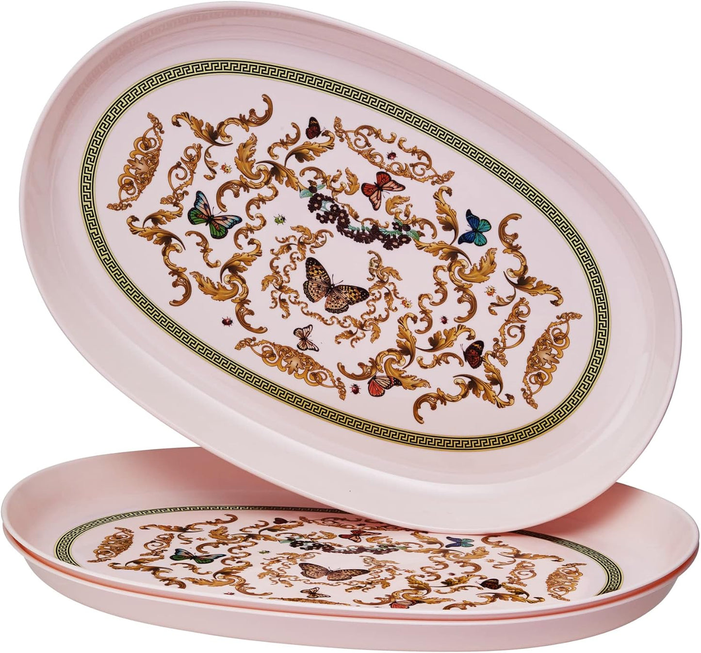 SILVER SPOONS Butterfly Garden Serving Trays (3 PC) Disposable Platters for Party 12" x 7", Plastic Trays for Food, Snacks, Charcuterie, Desserts, Sweets, - Blush - Versi