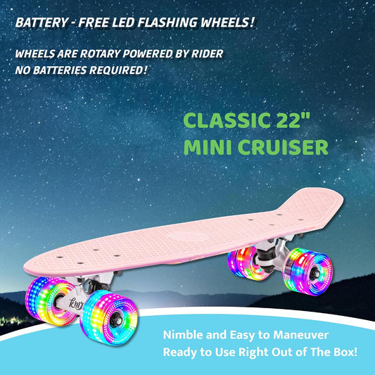 KMX Skateboard 22 and 27 Inch, Classic Mini Cruiser Skateboard for Boys, Girls, Kids, Students, Adults, Teens, Mini Cruiser Board for Beginners and Advanced