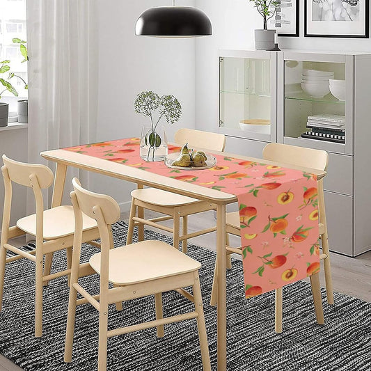 Pink Cute Peach Table Runner, Colorful Summer Fruit Floral Table Runner for Kitchen Dining Party Holiday Home 13x36in