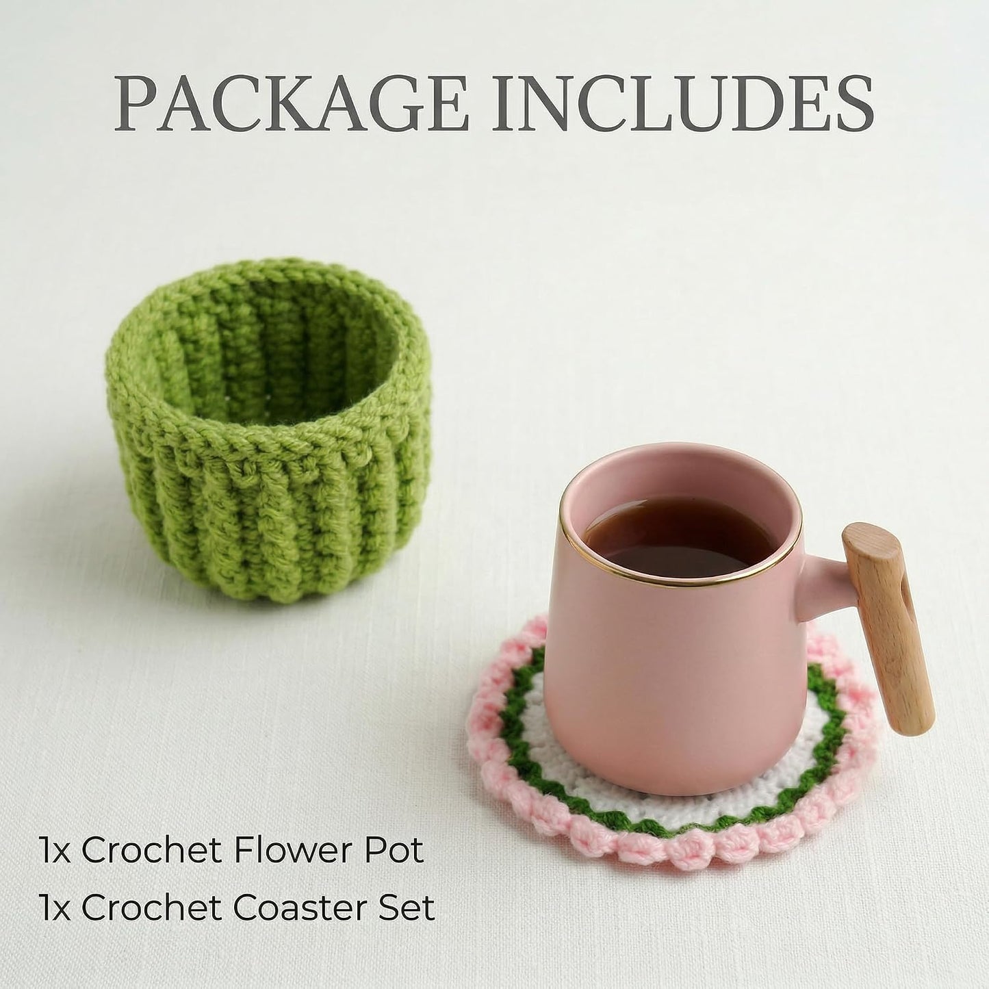 Handmade Crochet Lily Coaster Pink Foldable Flower Design with Pot Transforms from Drink Protection to Decorative Display for Kitchen Table Home Office Gift