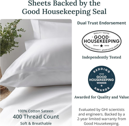California Design Den Soft King Size 100% Cotton Sheet Sets, 400 Thread Count Good Housekeeping Award Winner, Silky Smooth Sateen Weave with Deep Pockets, Durable King Bed Sheet Set - Pink