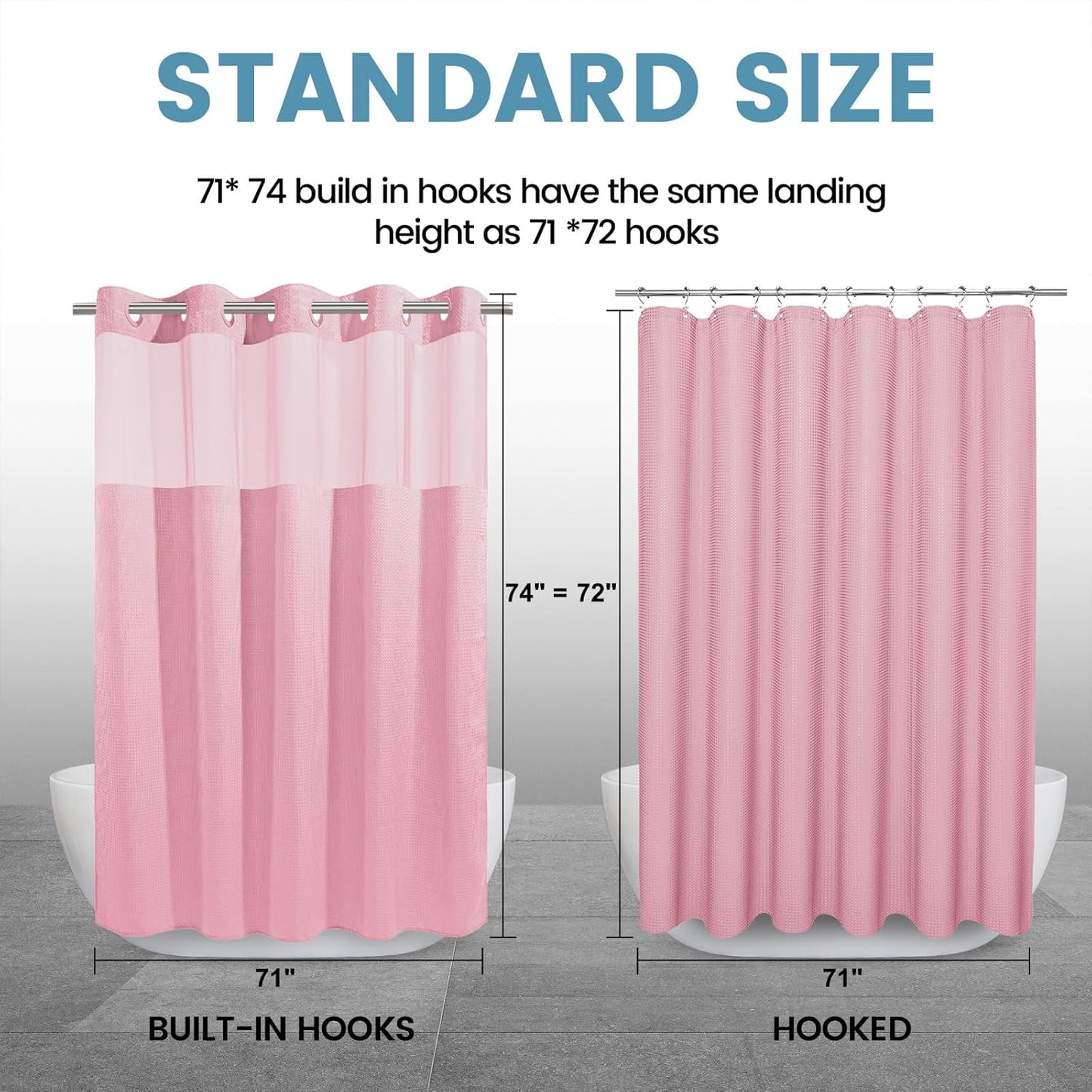 EUTXL Pink Shower Curtain with Liner - 230GSM Waffle Textured Heavy Duty Shower Curtains for Bathroom,71W x 74H