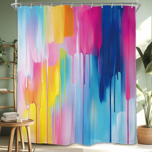 Miyotaa Abstract Modern Blue Pink Shower Curtain Set 60Wx71H Inches Colorful Contemporary Aesthetic Minimalist Art Painting Waterproof Bathroom Curtain with 12 Hooks