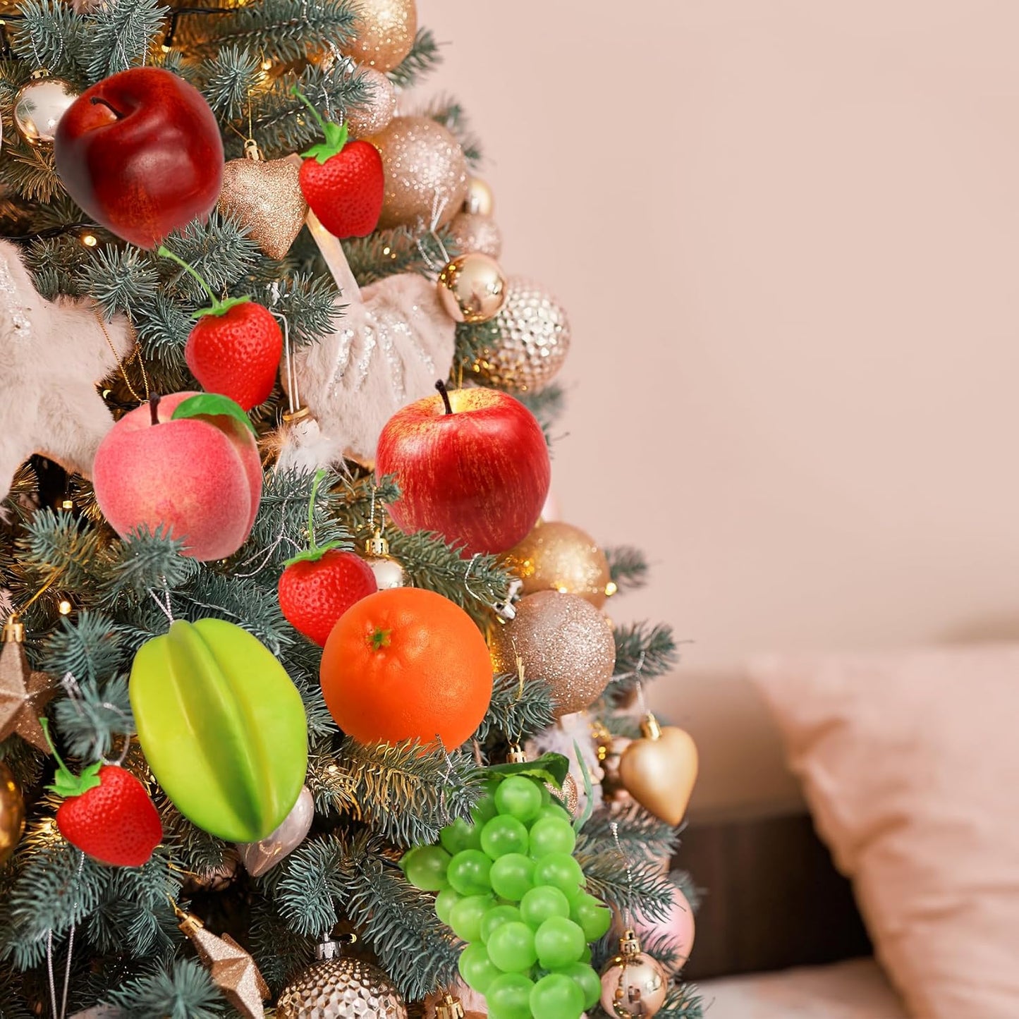 Fake Fruits Pack, Artificial Fruits Decoration Lifelike Fake Mixture Fruits for Home Decor, Simulation Faux Fruit Prop for Photoshoot, Artificial Apples Peaches Grapes Strawberries, 13 Pieces/Set