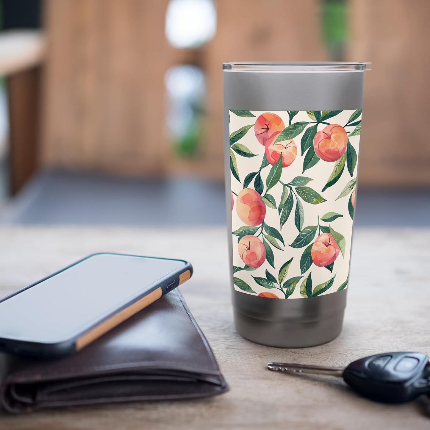 Cute Vintage Fruit Pattern Art Peach Stainless Steel Insulated Tumbler