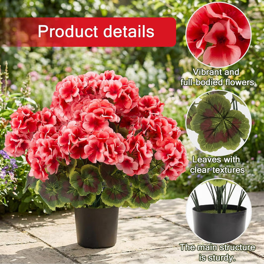lovemoon 2 Pcs Geranium Potted Artificial Flowers, 19" Fake Geraniums Plants UV Resistant Silk Potted Plants for Outdoor Home Décor Office Porch Garden Decor (2, Peach)