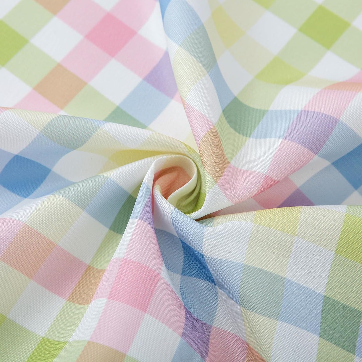 Easter 60 Inch Round Tablecloth Spring Pink Green Blue White Pastel Buffalo Check Plaid Rustic Table Cloth - Polyester Table Cover Reusable Water Resistant for Summer Holiday Party Picnic Décor