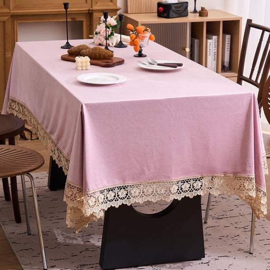 vctops Pink Velvet Table Cloth with Lace Trim Vintage Luxury Tablecloth Washable Table Cover for Rectangle Table Baby Shower Kitchen Dining Party Wedding Christmas Decor (Pink B,55"x78")