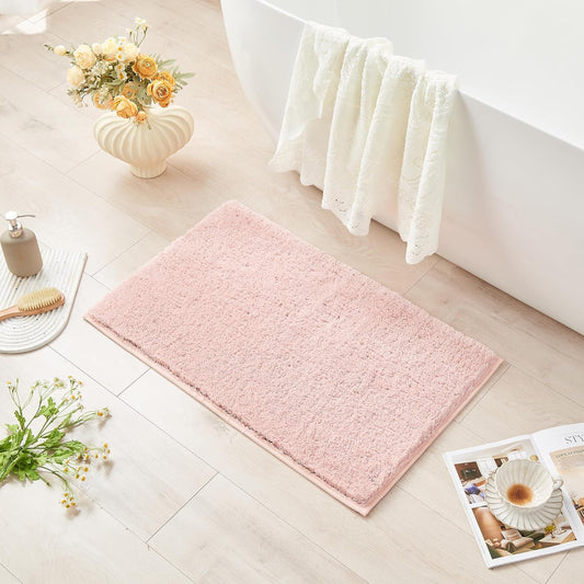 CozeCube Upgraded Shaggy Bath mat for Bathroom Non Slip 15.7" X 23.6", Super Soft Quick Dry Bath Rugs, Fluffy Plush Bathroom Rugs Machine Washable, Dusty Pink