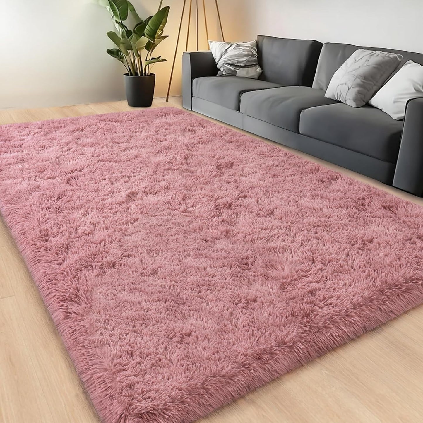Large Area Rugs for Living Room Bedroom, 4x6 Feet Blush Fluffy Shag Rug, Ultra Soft Shaggy Plush Fuzzy Modern Indoor Throw Floor Carpet for Kids Girls Boys Dorm Nursery Home Decor Aesthetic
