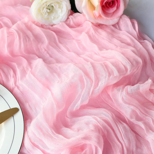Pink Cheesecloth Table Runner 12 Pack 120 Inch Light Pink Cheese Cloth Table Runner 10ft Long Gauze Table Runners for Wedding Decor Bridal Shower Baby Shower Party Table Decorations