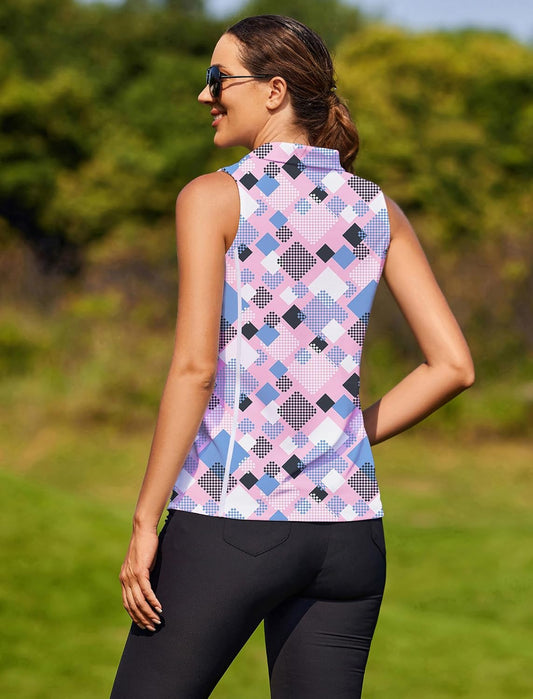 COOrun Women's Golf Polo Shirts Sleeveless Quick Dry Tennis T-Shirts Lightweight V-Neck with Collar Tank Top