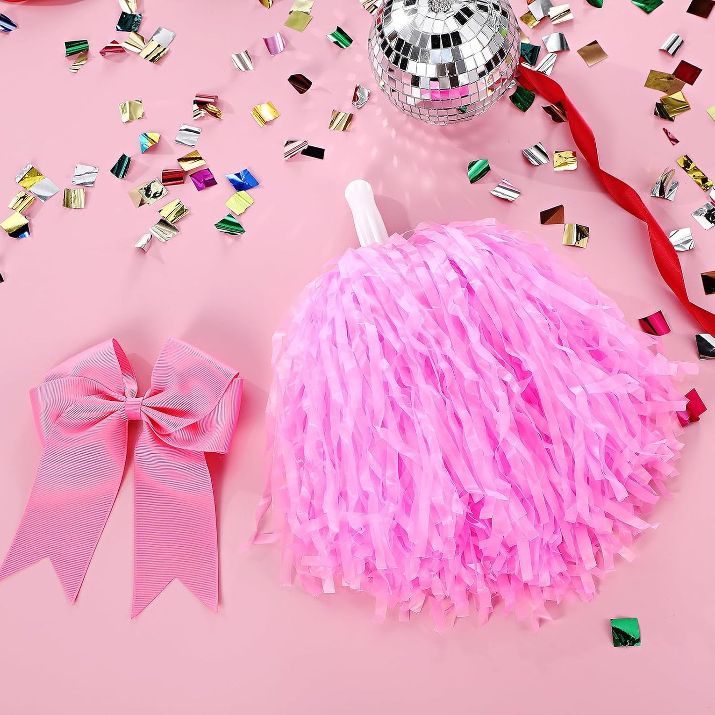 Knitgrip 4 Pcs 10" Cheerleading Pom Poms Large Cheerleader Hair Bow for Girl Set Cheer Pompoms Cheerleading Accessories for Dance Sports Events Party Basketball Football Team