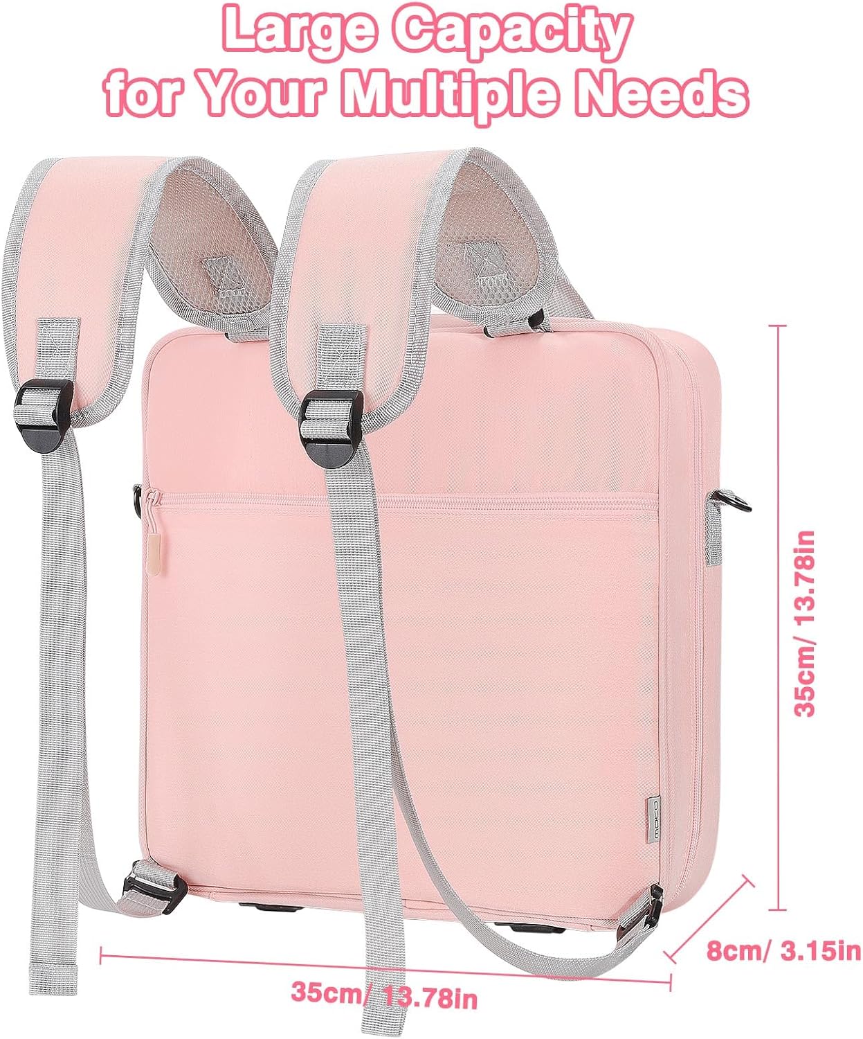 MoKo Zipper Binder Bag, 2 Inch 3 Ring Zipper Binder with Detachable Backpack Strap + Shoulder Strap, 500 Sheets Capacity, Multi-Pocket School Bag Fits 13'' Tablets, 14'' Laptops, Books, Pink
