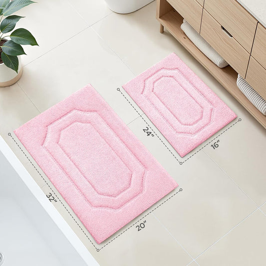 HOMEIDEAS Pink Bathroom Rugs, Absorbent Microfiber Bath Mat with Non-Slip Backing, Machine Washable for Shower