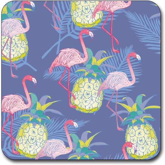 Blush Pink Flamingo Square Coaster Set - Made of Recycled Rubber - Set of 4
