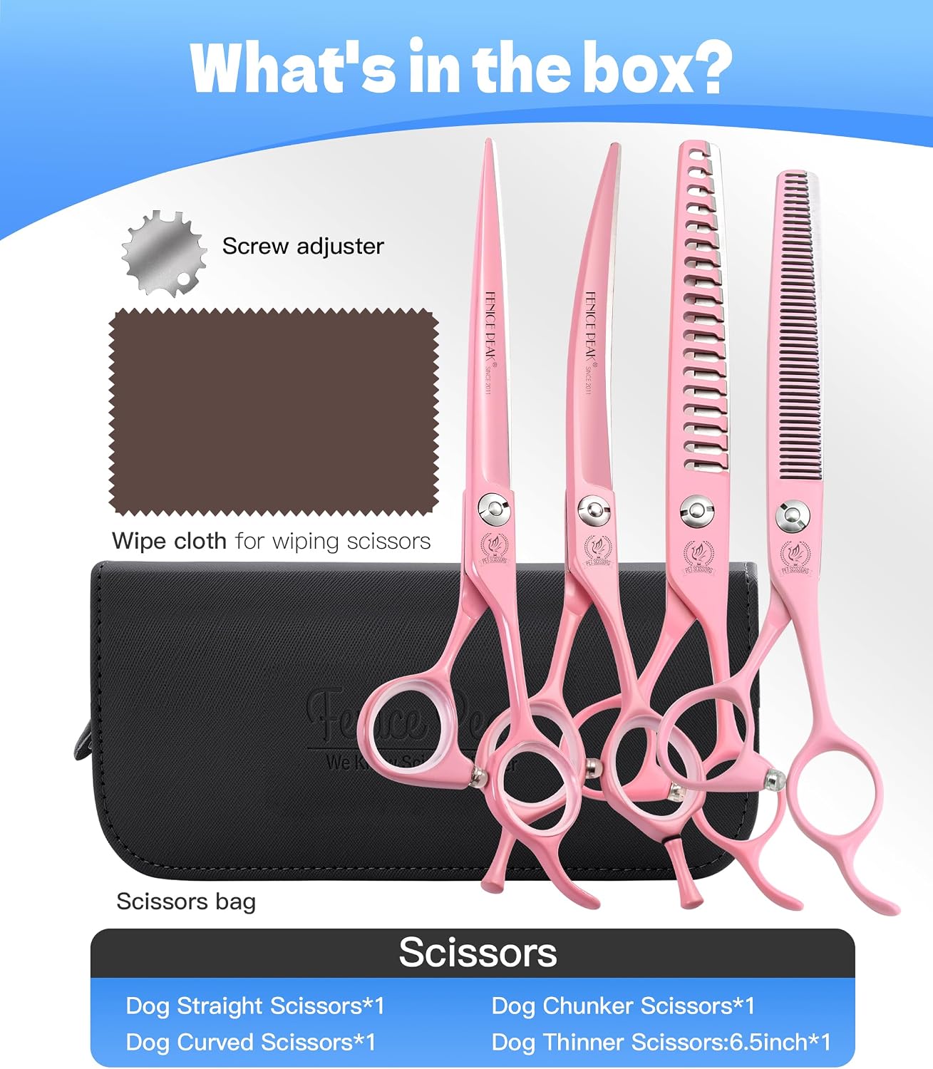 7" Professional Dog Grooming Scissors Set, Japanese 440C Stainless Steel Straight Thinning Curved Chunker Shears for Pet Grooming, Trimming Face, Paws, Pink
