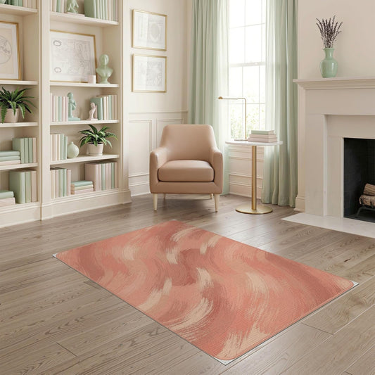 4'x6' Washable Flatwoven Rug, Peach Modern Abstract Easy Care Throw Carpet Stain Resistant Low Profile Floor Covering for Dorm Room, Small Living Room, Apartment | Ref:2117060