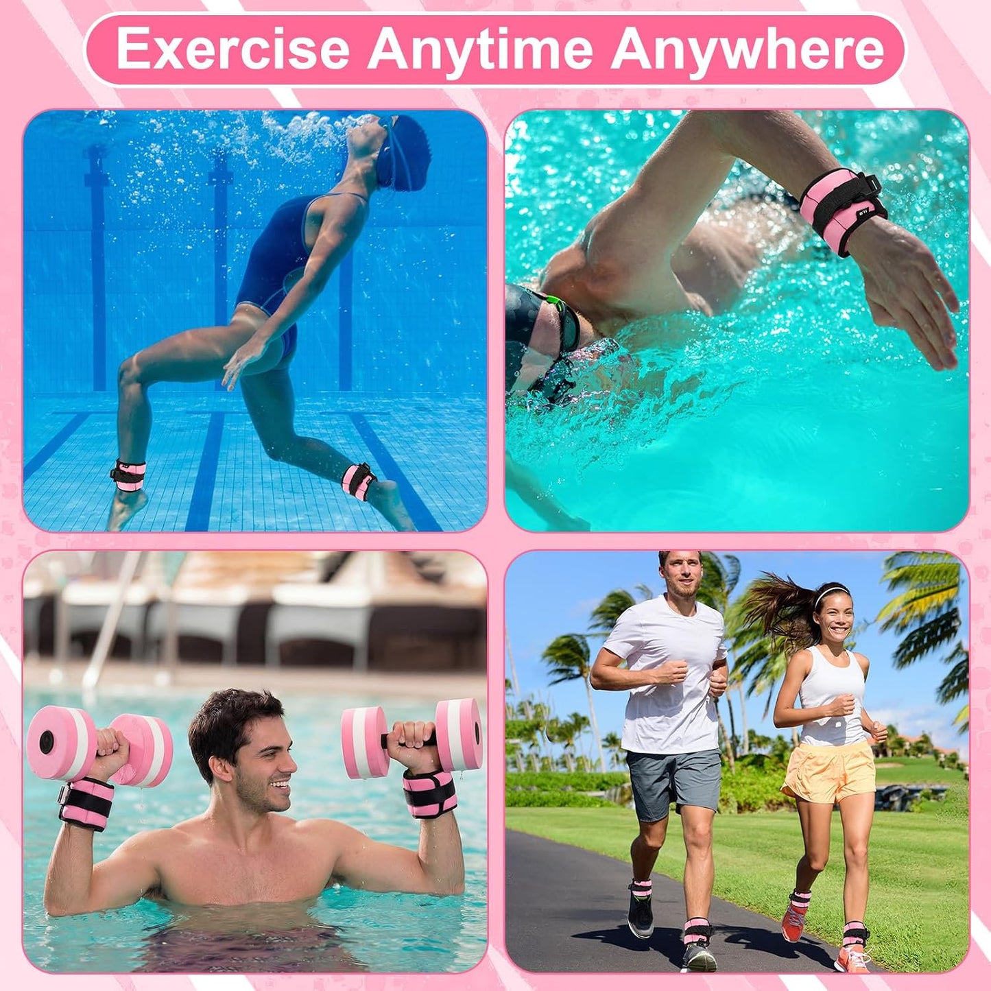 Hollowfly Water Aerobics Set, 4 Piece Pool Exercise Kit (2 Aquatic Dumbbells + 2 Ankle/wrist Weights), EVA Foam, Low-impact Workout