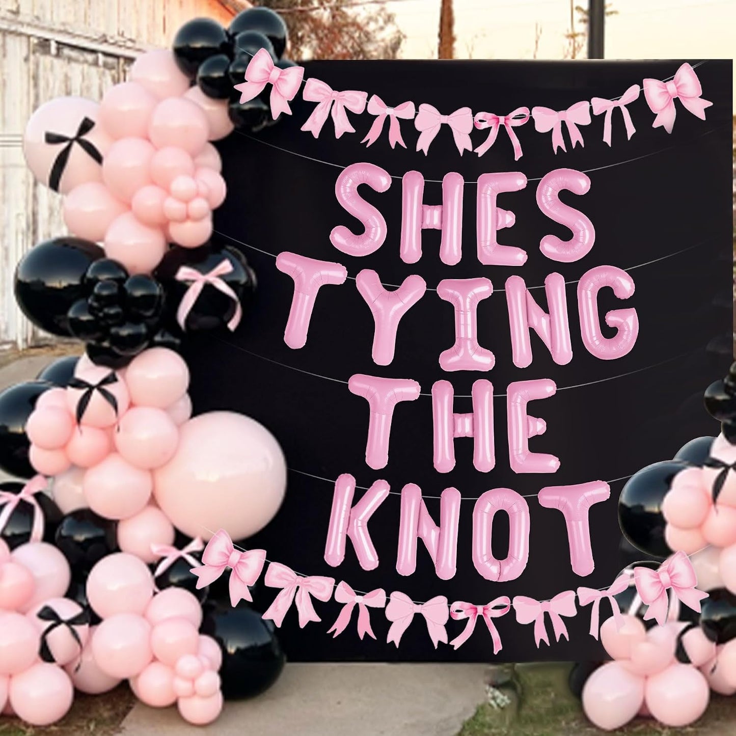 She is Tying The Knot Pink Bow Banner Balloons Decorations Tie The Knot Bridal Shower Decor Pink Bow Banner Garland Coquette Bachelorette Party Decoration