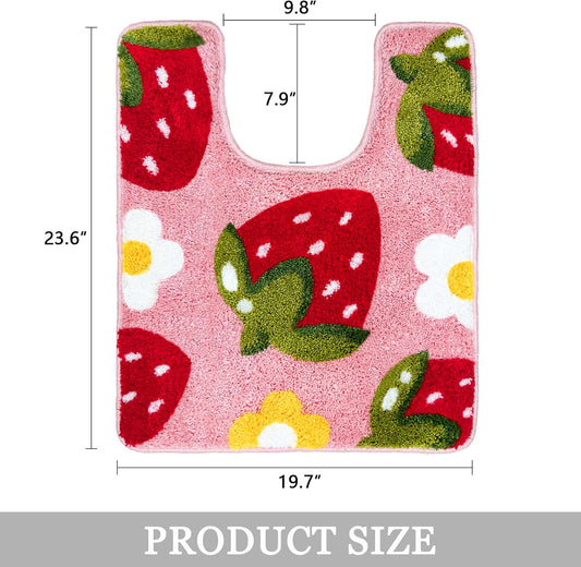 Strawberry Toilet Rug U Shaped Non Slip Washable Pink Absorbent Decor Fun Mat 24x20