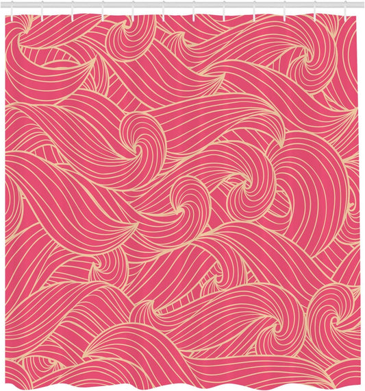 Lunarable Ocean Shower Curtain, Abstract Pattern Waves and Cloud Fashion Modern Style Work of Art, Cloth Fabric Bathroom Decor Set with Hooks, 105" Extra Wide, Hot Pink and Pale Peach