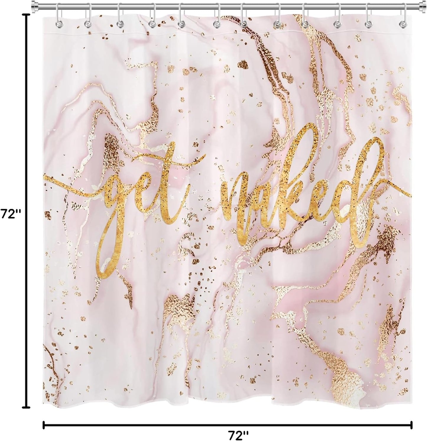 Pink Marble Shower Curtain Gold Get Naked Funny Geometric Textured Luxury Shower Curtains for Bathroom Waterproof Washable Fabirc Clawfoot Tub Shower Curtain,72x72inches